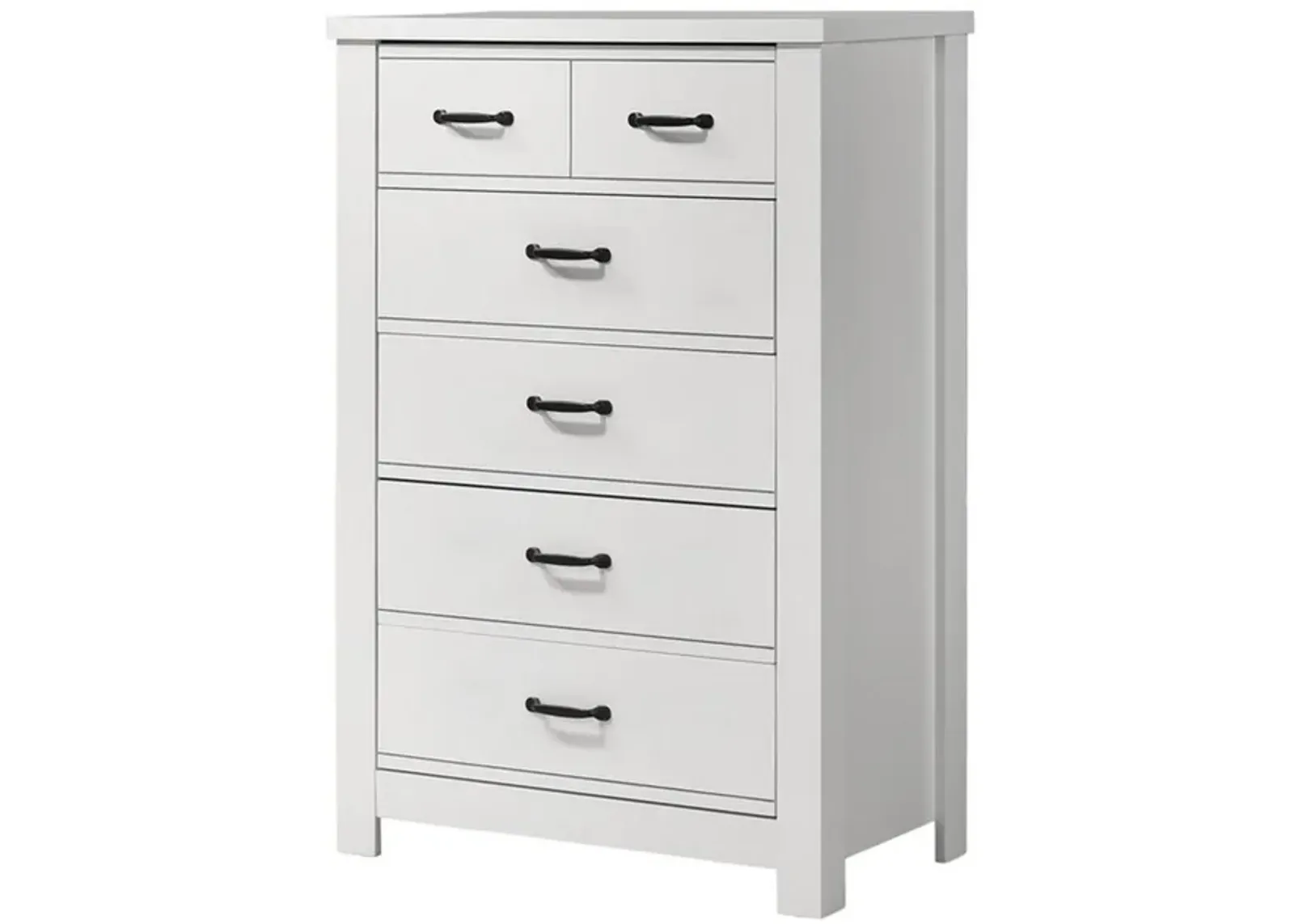 Jermy 47 Inch Tall Dresser, 5 Drawers, Black Handles, Crisp White Finish - Benzara