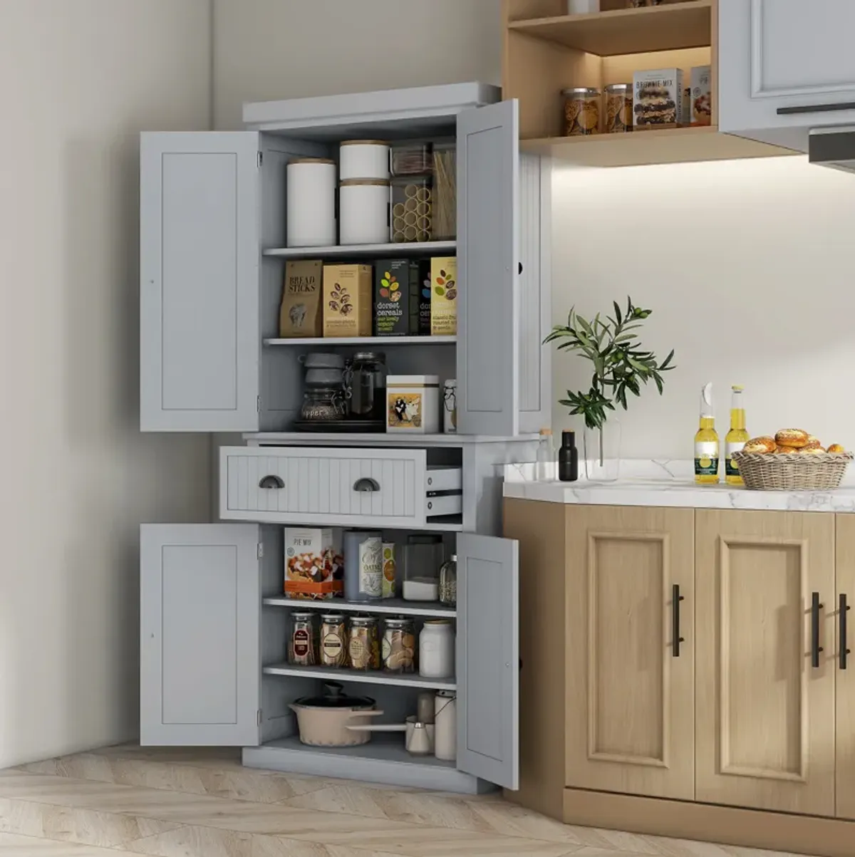 HOMCOM 72� Tall Colonial Style Free Standing Kitchen Pantry Storage Cabinet