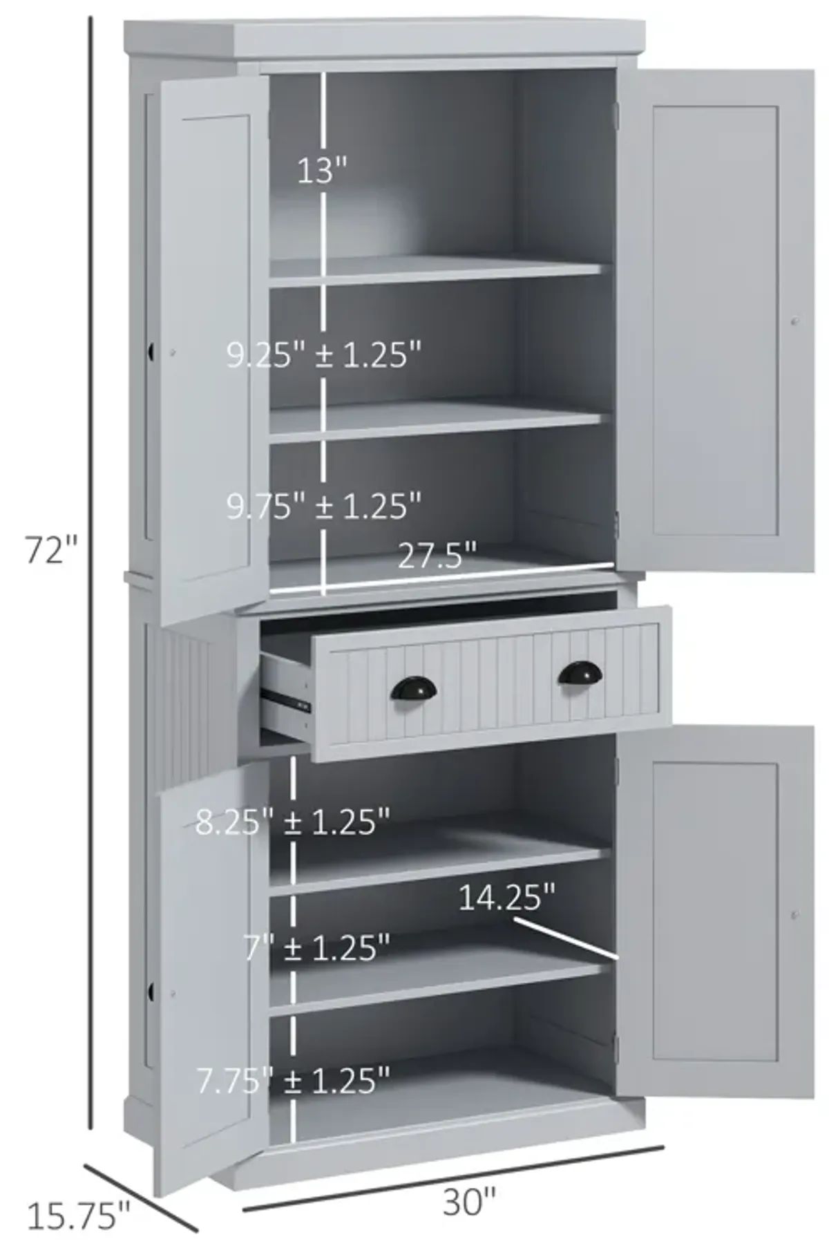 HOMCOM 72� Tall Colonial Style Free Standing Kitchen Pantry Storage Cabinet