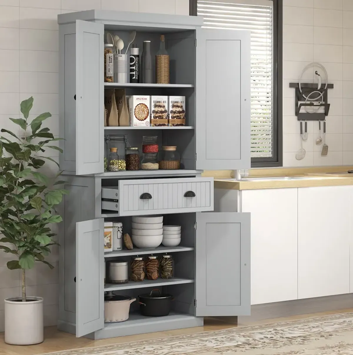 HOMCOM 72� Tall Colonial Style Free Standing Kitchen Pantry Storage Cabinet