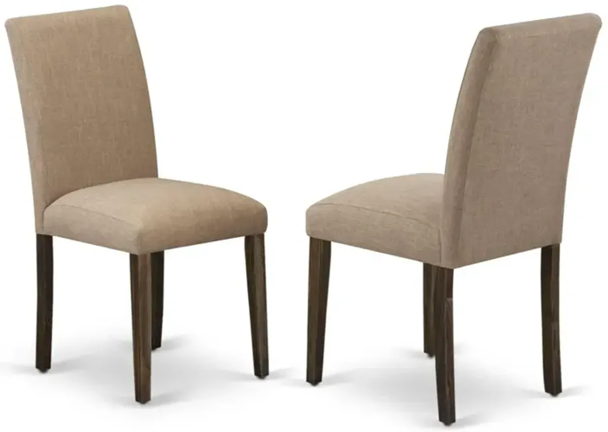 East West Furniture Set of 2 Parsons Chairs - Doeskin Linen Fabric Seat and High Back - Antique Walnut Finish