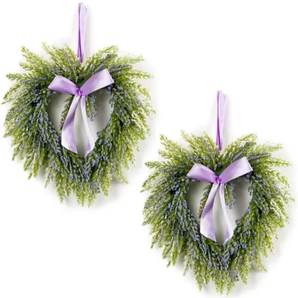 Set of 2 Lavender Twig Heart Wreaths for Rustic Farmhouse Décor & Romantic Wall Accents