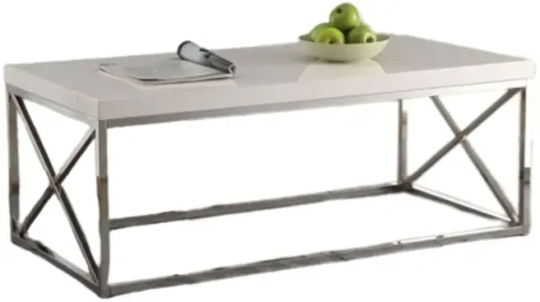 Hivvago Modern Coffee Table in Glossy White with Chrome Metal Frame