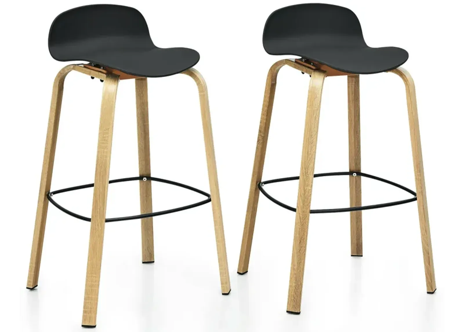 Set of 2 Modern Barstools Pub Chairs with Low Back and Metal Legs