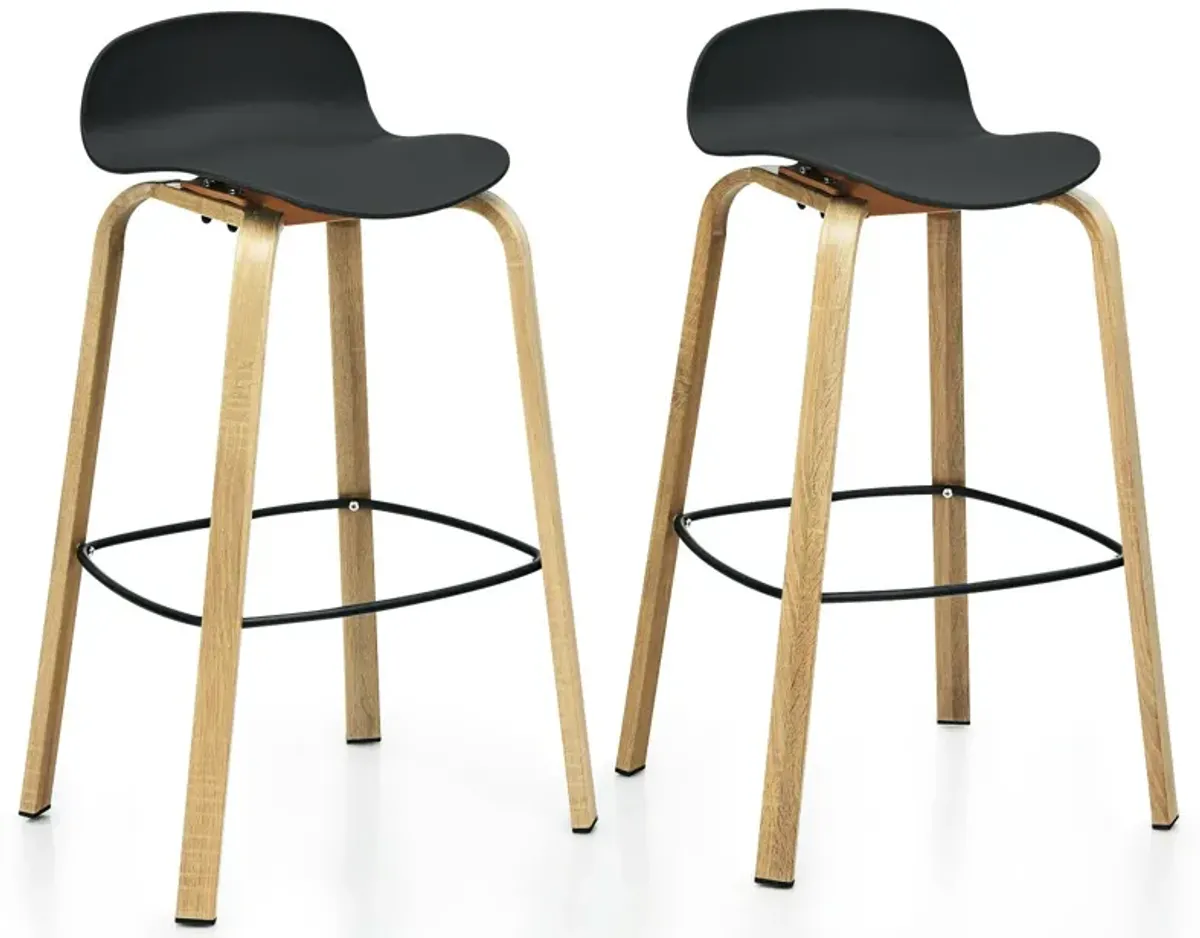 Set of 2 Modern Barstools Pub Chairs with Low Back and Metal Legs