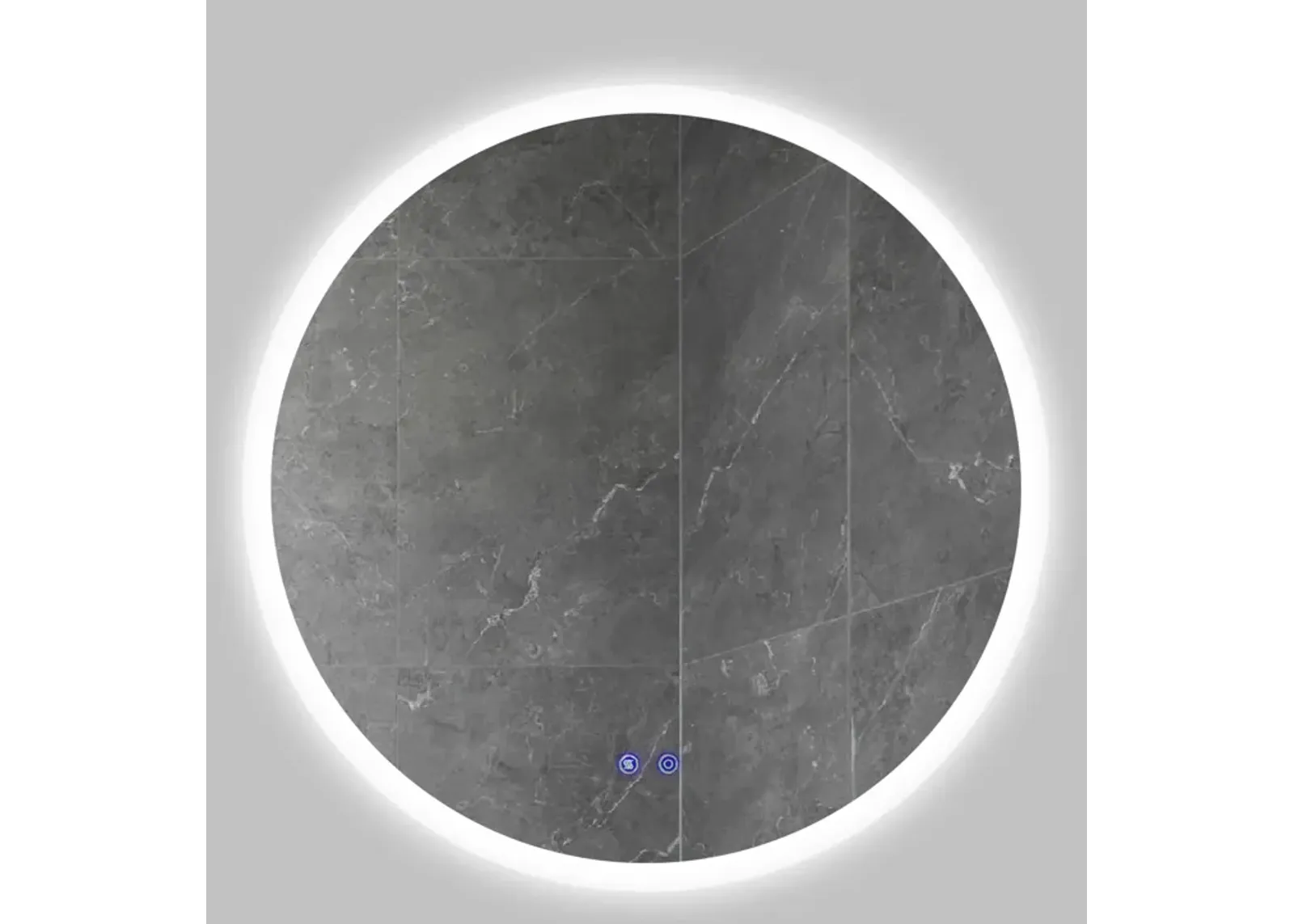 32 x 32 Inch Round Frameless LED Illuminated Bathroom Mirror, Touch Button Defogger, Metal, Silver-Benzara