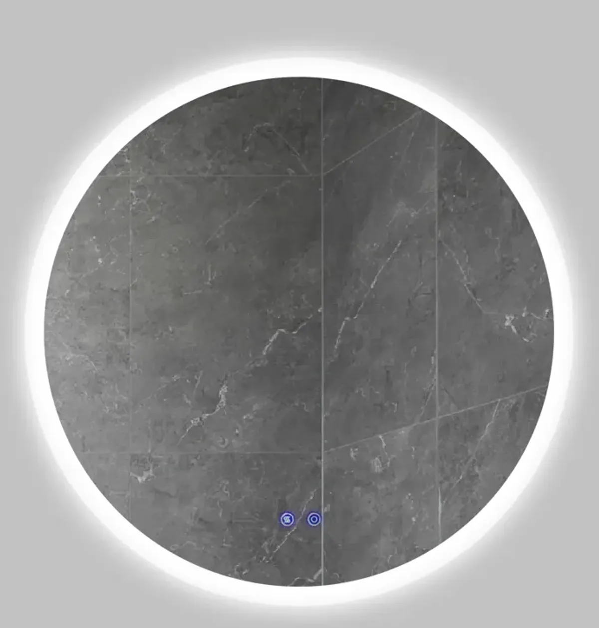 32 x 32 Inch Round Frameless LED Illuminated Bathroom Mirror, Touch Button Defogger, Metal, Silver-Benzara