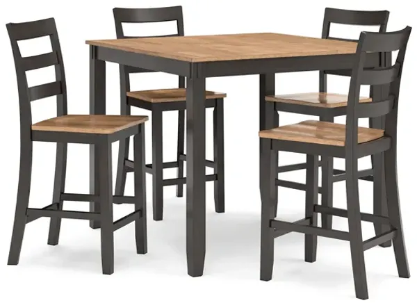 Gasy Counter Height Dining Table Set with 4 Ladderback Chairs, Brown - Benzara