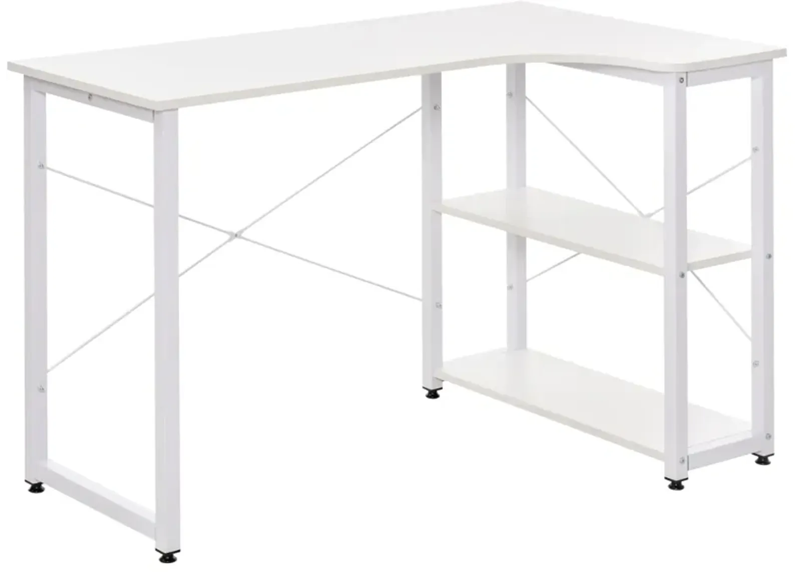 HOMCOM Industrial L-Shaped Computer Desk with 2 Side Shelves and Steel Frame, Corner Desk, Study Workstation for Home Office, White