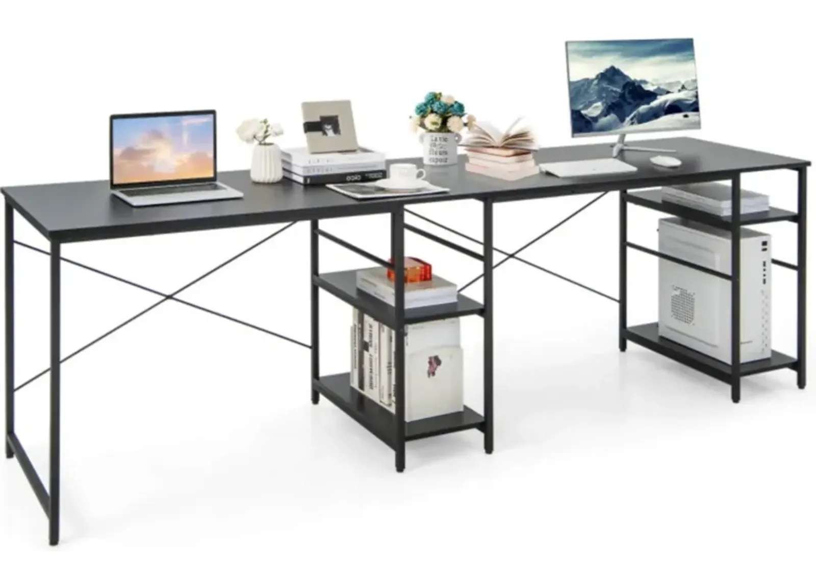 Hivvago L-Shaped Computer Desk with 4 Storage Shelves and Cable Holes