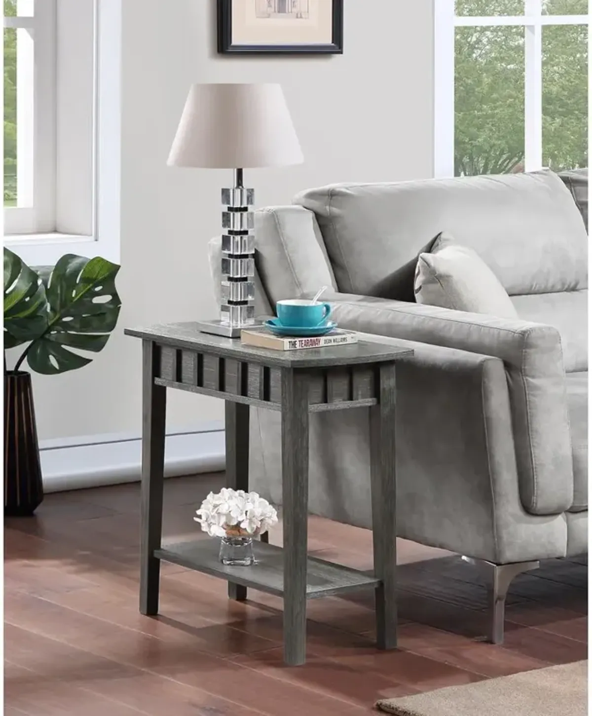 Convenience Concepts Dennis End Table with Shelf, Wirebrush Dark Gray