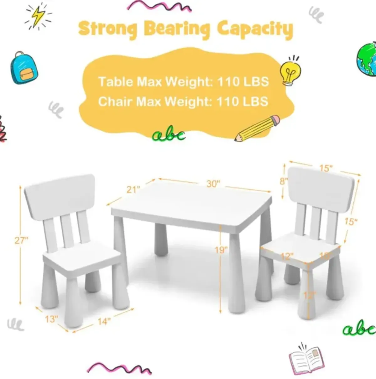 Hivvago 3 Pieces Toddler Multi Activity Play Dining Study Kids Table and Chair Set