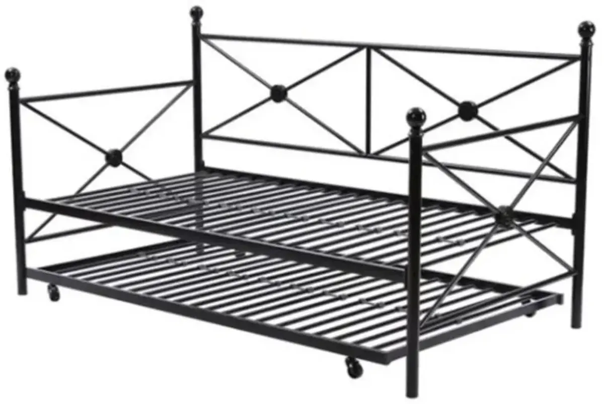 Hivvago Full size Black Metal Daybed Frame with Twin Roll out Trundle