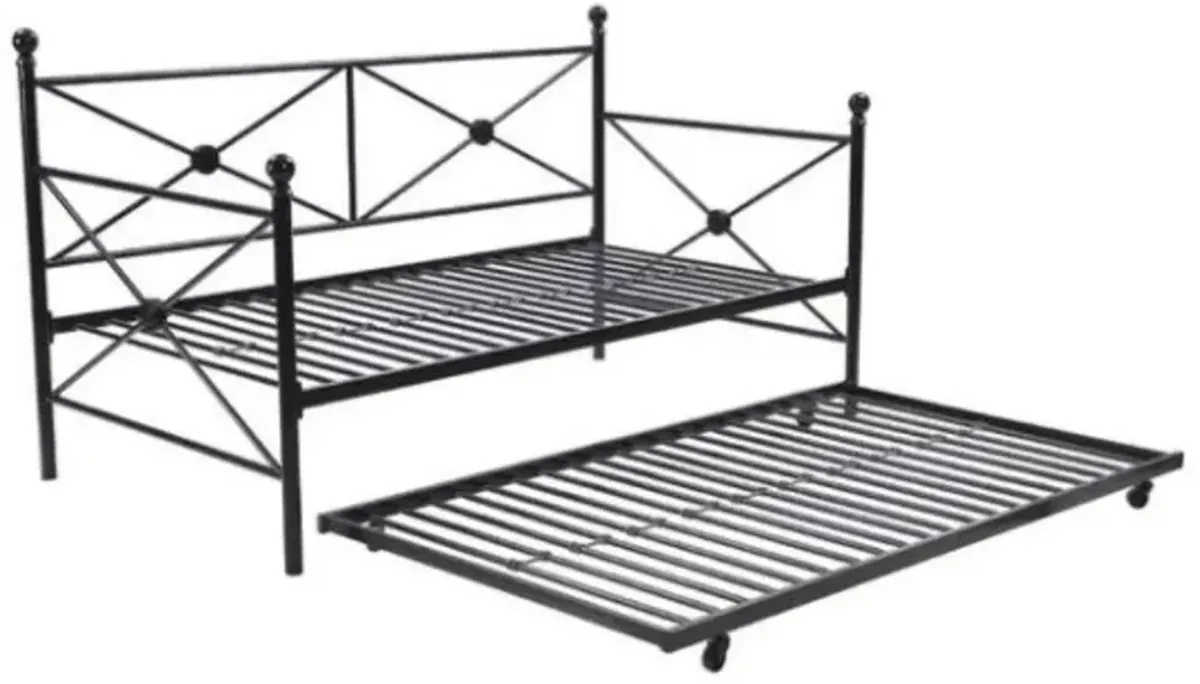 Hivvago Full size Black Metal Daybed Frame with Twin Roll out Trundle