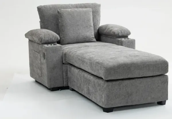Merax Modern Oversized Chenille Fabric Chair with Ottoman & Sofa Bed Function