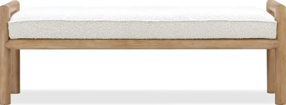 Dorsey Boucle Upholstered Wooden Bench in Granola and Ricotta