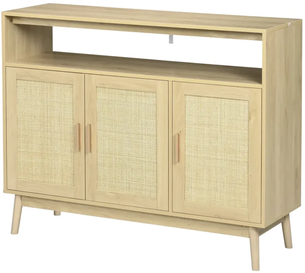 HOMCOM Kitchen Sideboard with 2 Cabinets, Boho Buffet Cabinet with 3 Rattan Decorated Doors and Adjustable Shelf, Coffee Bar Cabinet for Living Room, Hallway, Natural
