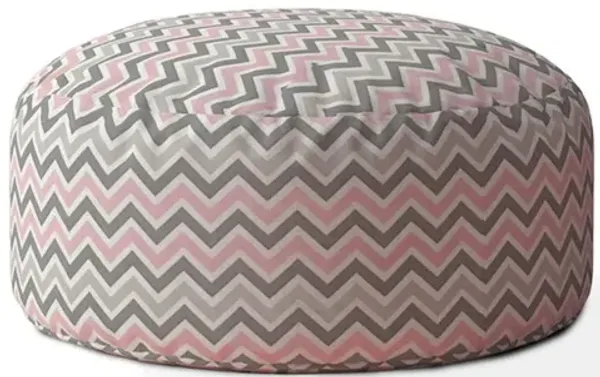 Hivvago 24" Grey And Pink Twill Round Chevron Pouf Ottoman