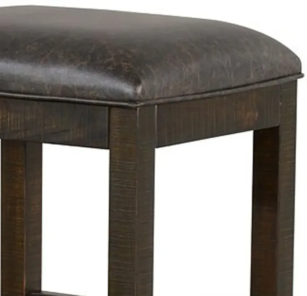 Flint Counter Stool, Faux Leather Seat, 24 Inch High, Dark Brown Wood - Benzara