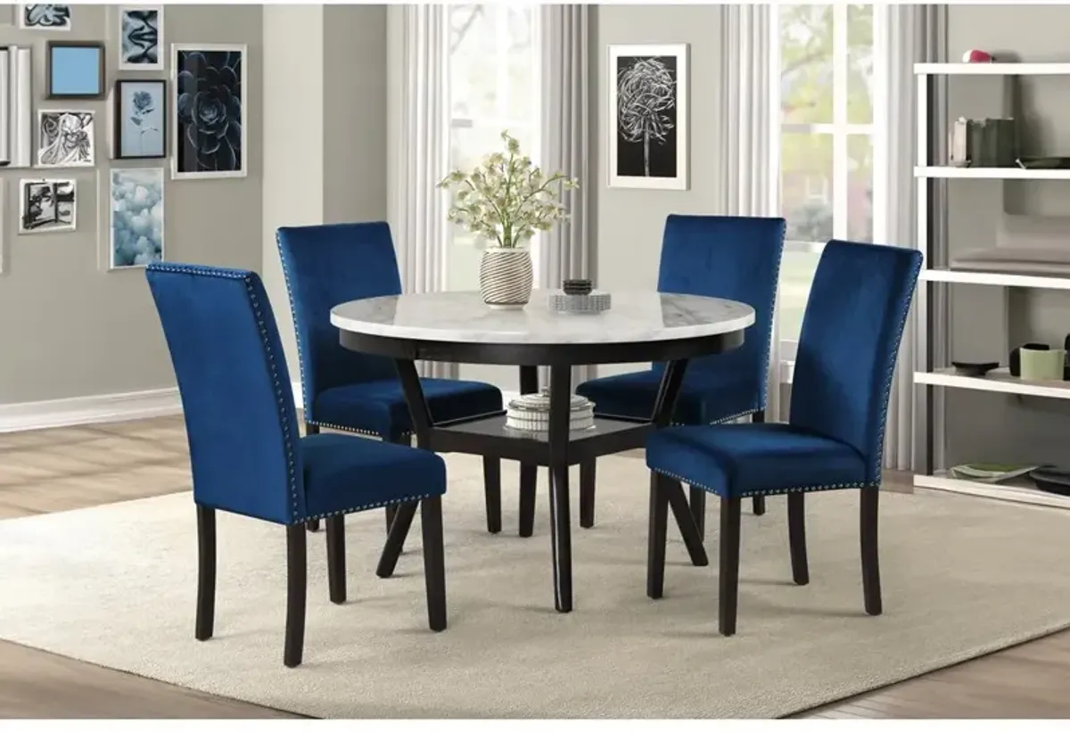 New Classic Furniture Furniture Celeste 5-Pc Faux Marble Round Dining Set  4 Chair-Blue