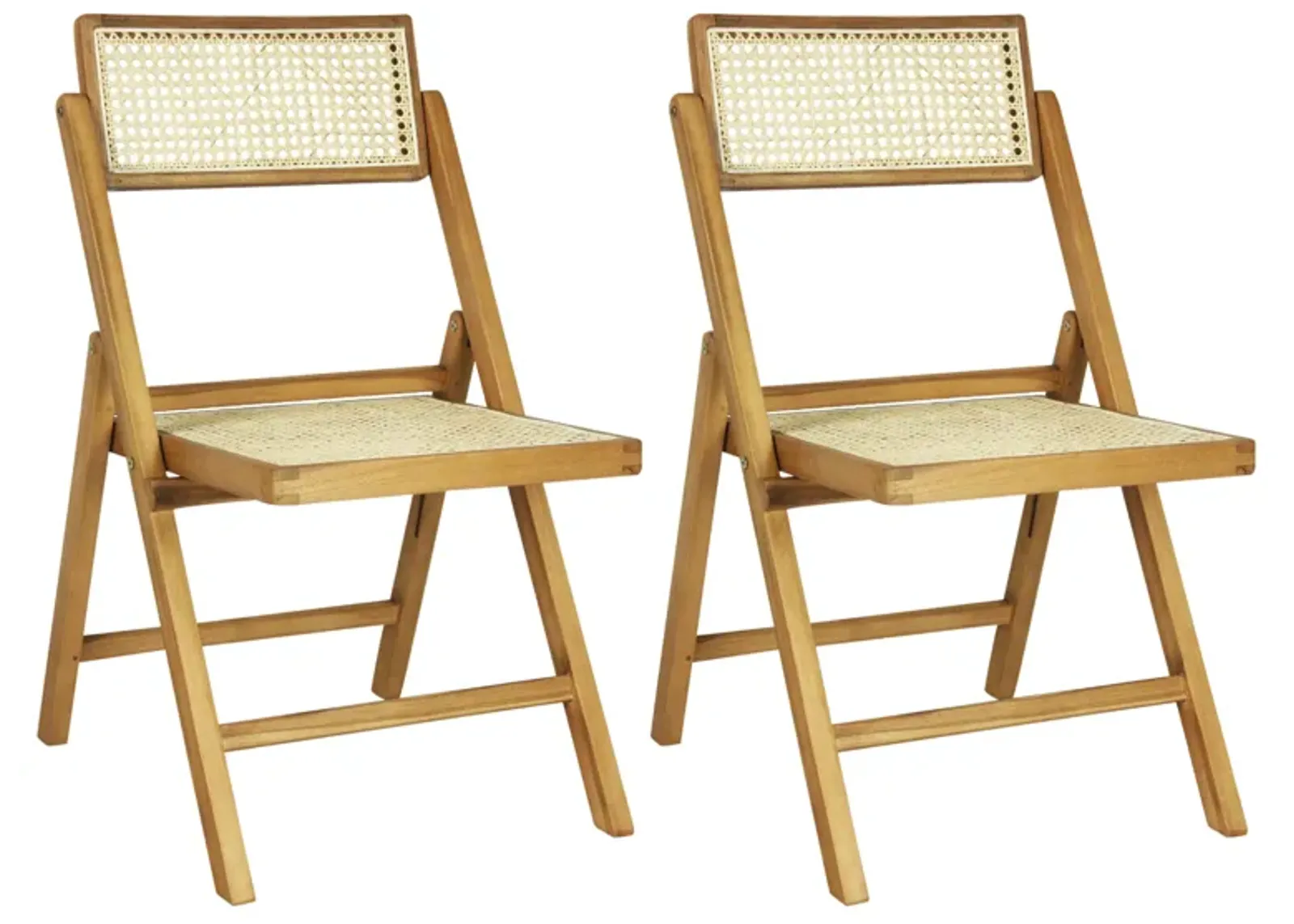 Theo Mid-Century Vintage Wood Rattan Folding Chair with Adjustable Back