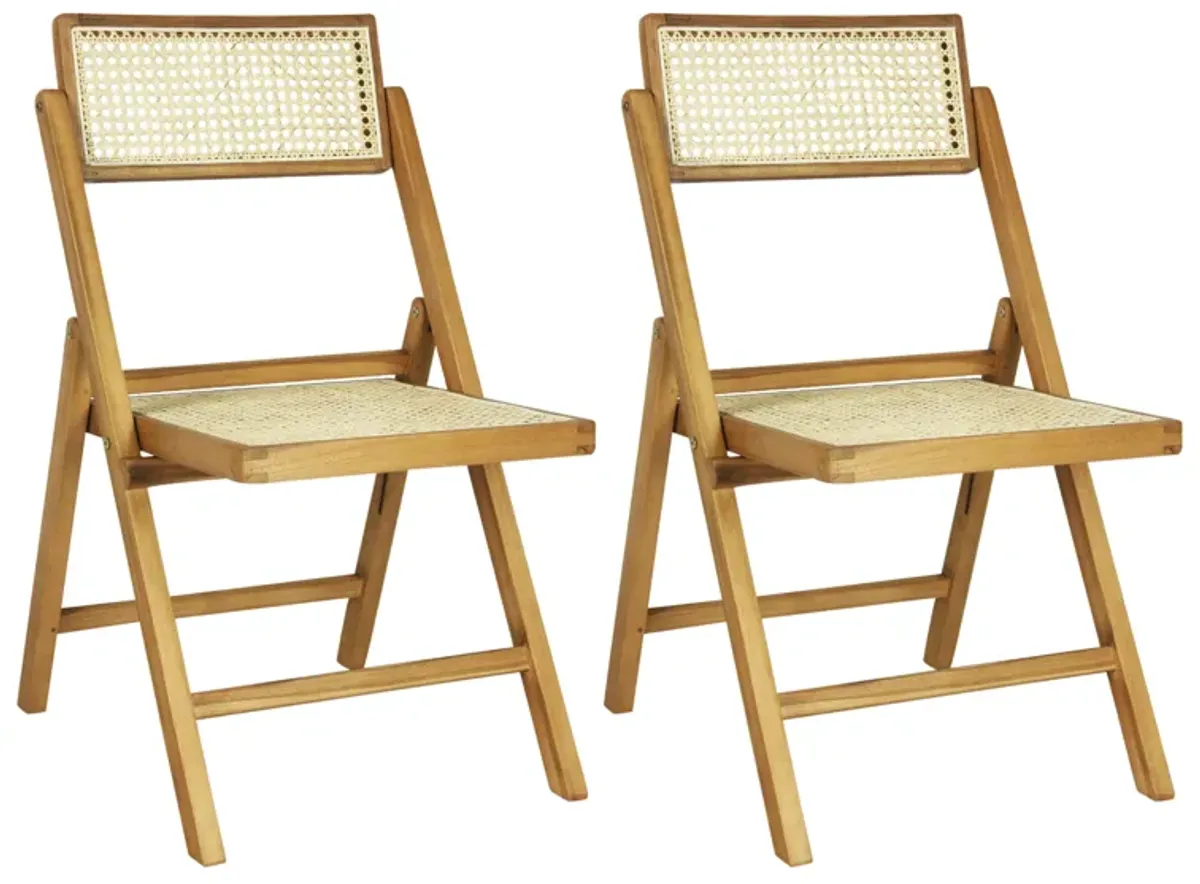 Theo Mid-Century Vintage Wood Rattan Folding Chair with Adjustable Back