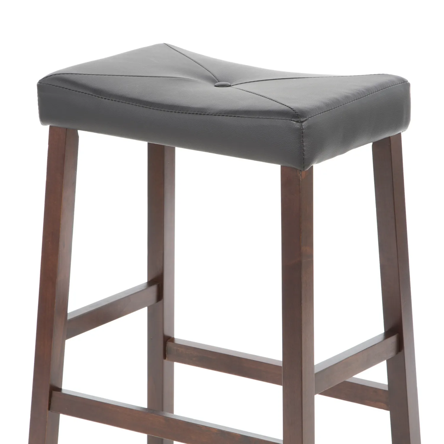 Hivvago Set of 2 - Upholstered Faux Leather Saddle Seat Barstool in Mahogany