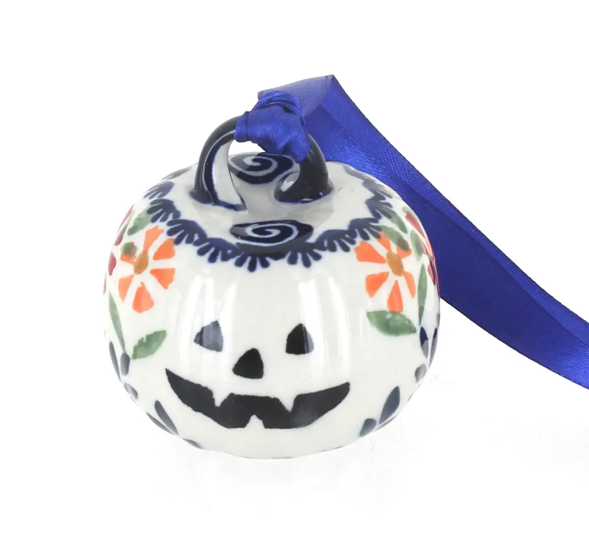 Blue Rose Polish Pottery Small Dots Pumpkin Ornament