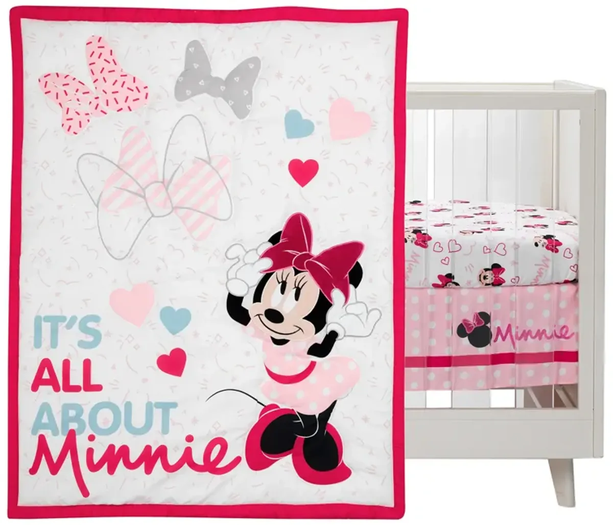 Lambs & Ivy Disney Baby Minnie Mouse Love 3-Piece Pink Nursery Crib Bedding Set