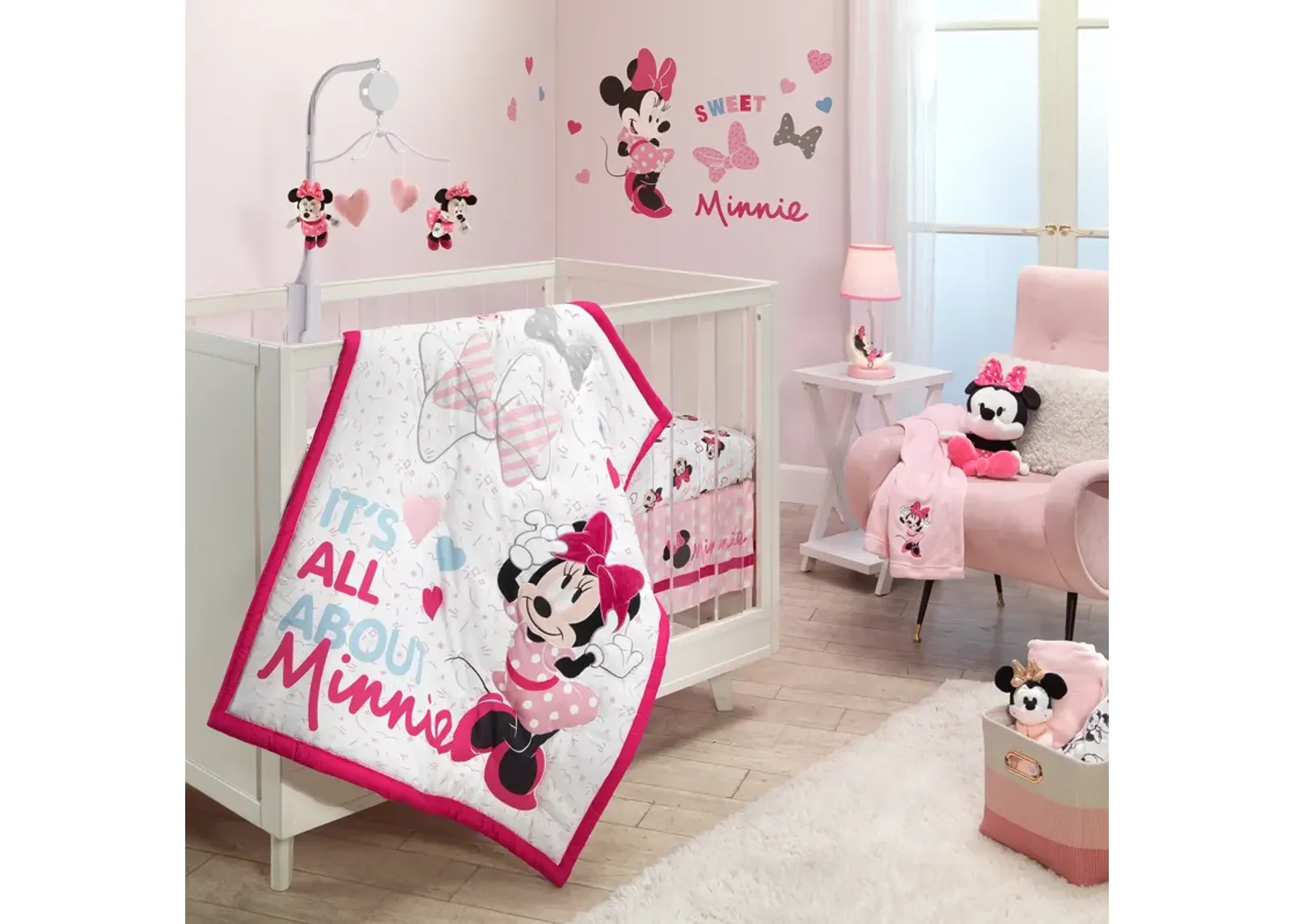 Lambs & Ivy Disney Baby Minnie Mouse Love 3-Piece Pink Nursery Crib Bedding Set