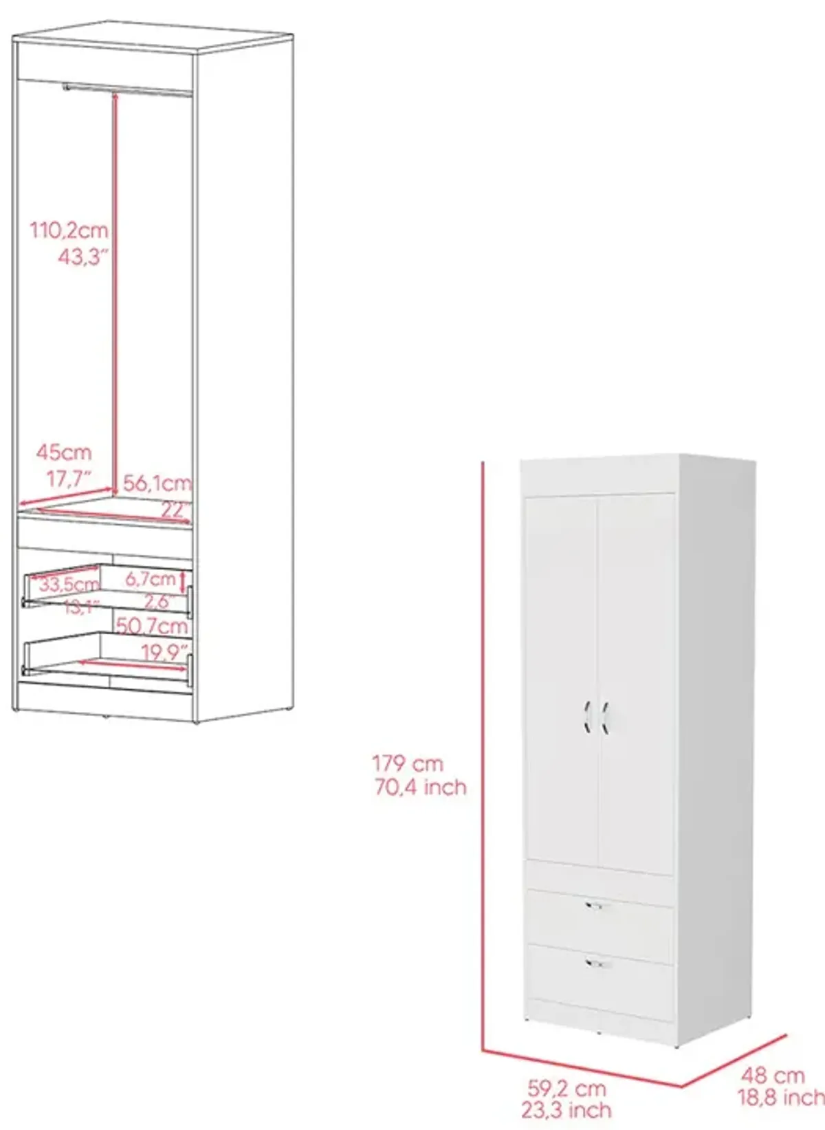 Armoire Tarento, Bedroom, White