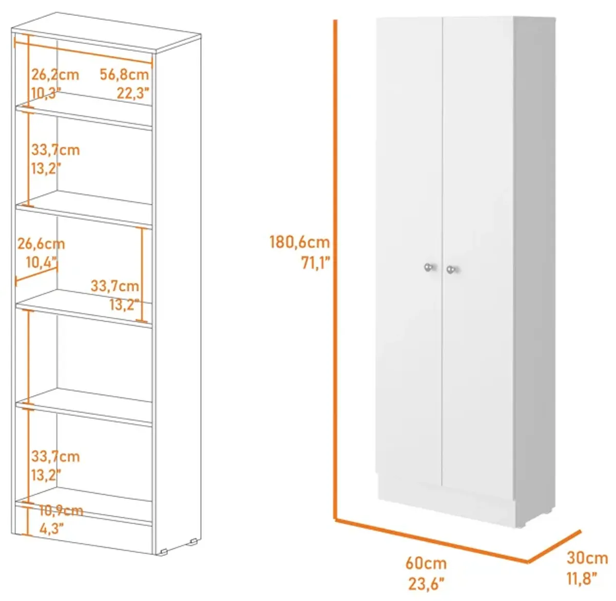 Storage Cabinet Pipestone, Double Door, White Finish