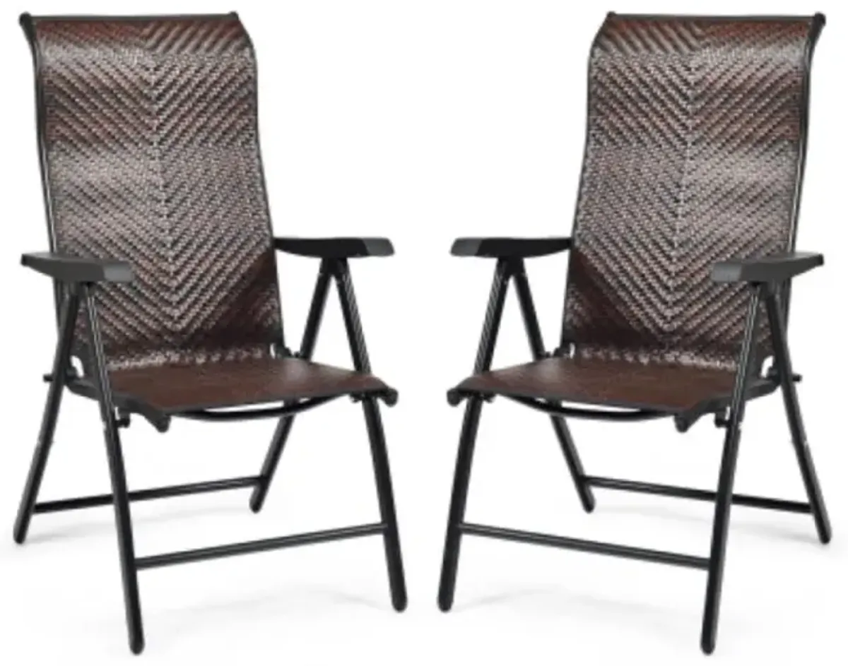 Hivvago 2 Pieces Patio Rattan Folding Reclining Chair