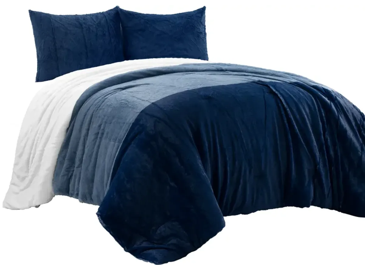 Farmhouse Color Block Ultra Soft Faux Fur All Season Kids Comforter 3-Pc Set