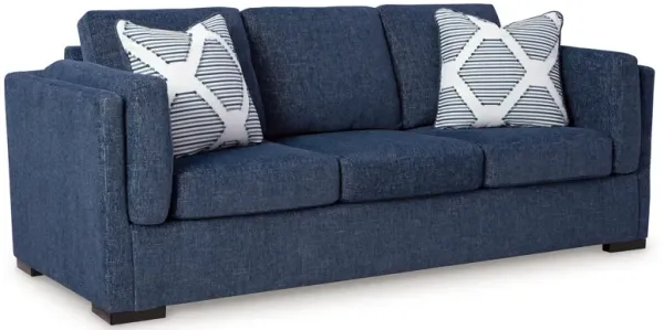 Marcy Sofa with 2 Accent Throw Pillows, Navy Blue Polyester 89 Inch - Benzara