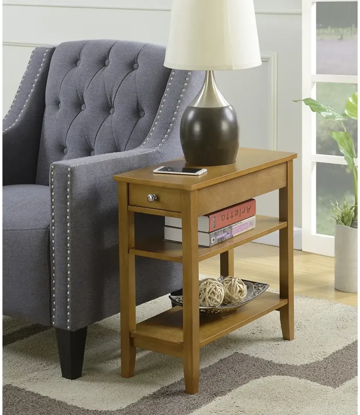 Convenience Concepts American Heritage 3 Tier End Table, 23.5"L x 11.25"W x 24"H, Light Walnut