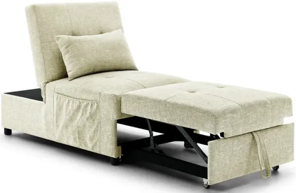 Folding Ottoman Sleeper Sofa Bed, 4 in 1 Function, Work as Ottoman, Chair, Sofa Bed and Chaise Lounge for Small Space Living, Begie (44” x 26” x 33”H)