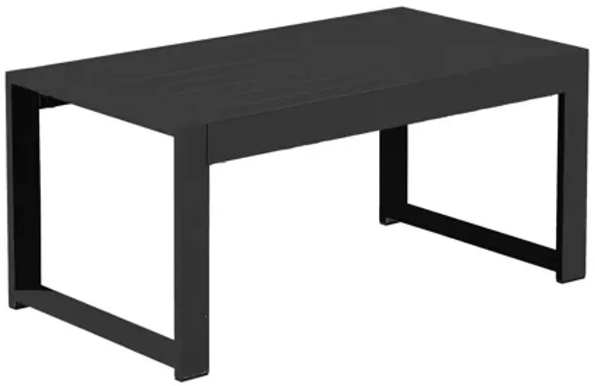 Kili 35 Inch Coffee Table, Polyresin Surface, Jet Black Aluminum Frame-Benzara