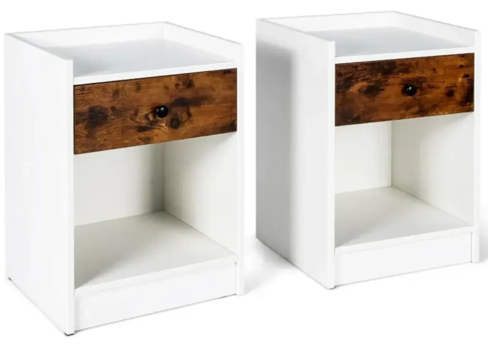 Hivvago Set of 2 Nightstand with Drawer Cabinet End Side Table Raised Top