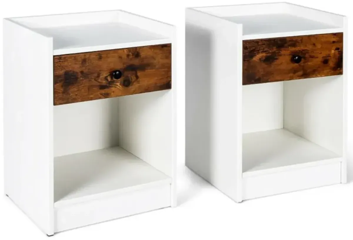 Hivvago Set of 2 Nightstand with Drawer Cabinet End Side Table Raised Top