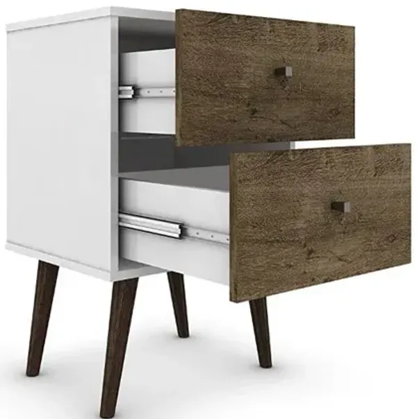 Modern Mid-Century Side Table Nighstand in White and Wood Finish