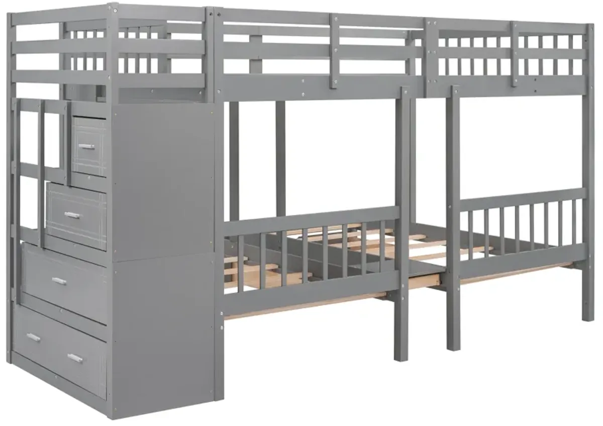 Merax Wooden Triple Bunk Bed with Drawers