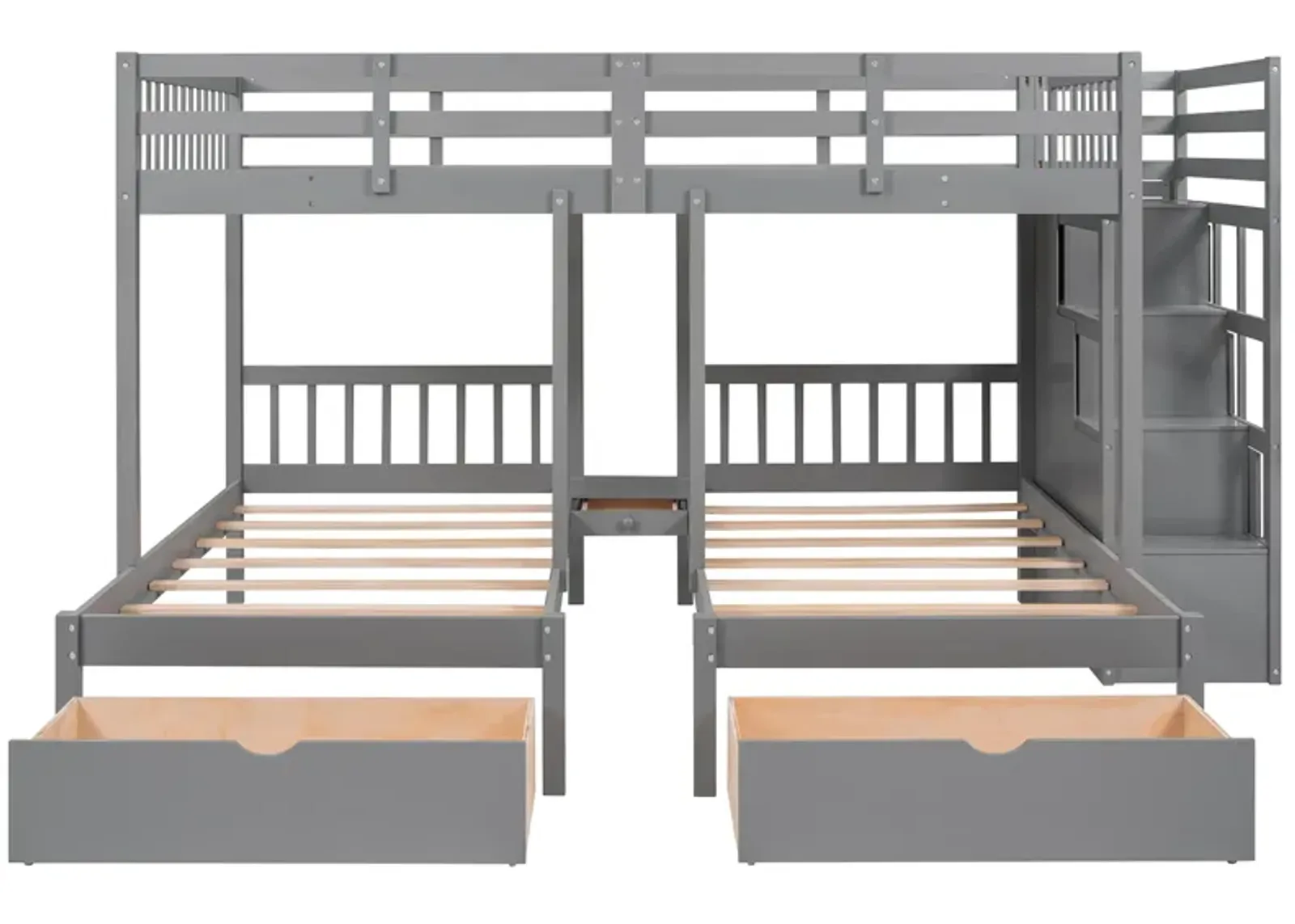 Merax Wooden Triple Bunk Bed with Drawers