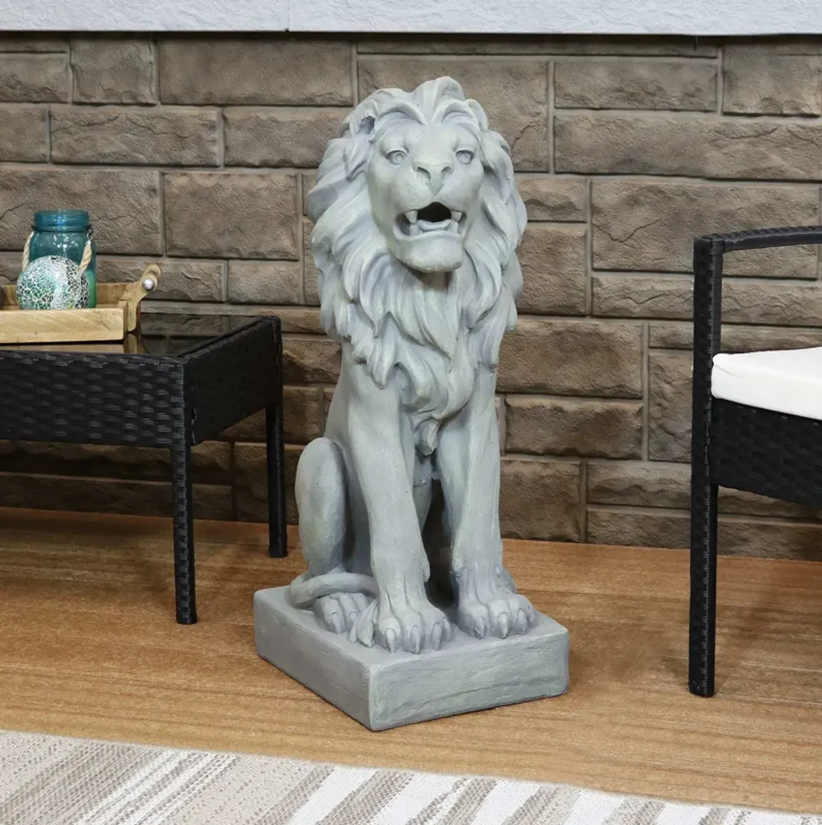 Sunnydaze Noble Beast Sitting Lion Outdoor Concrete Statue - 30 in