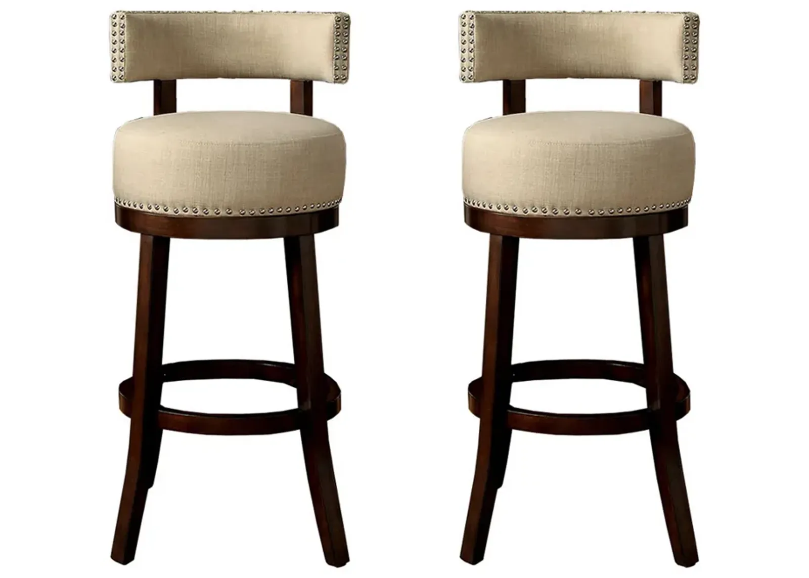 Lynsey Contemporary 24"Barstool With linen Cushion, Beige Finish, Set of 2-Benzara