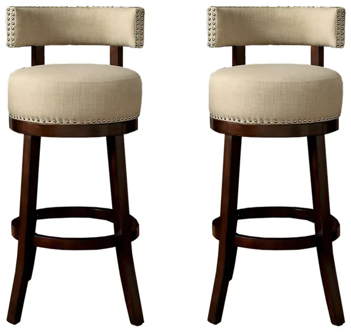 Lynsey Contemporary 24"Barstool With linen Cushion, Beige Finish, Set of 2-Benzara