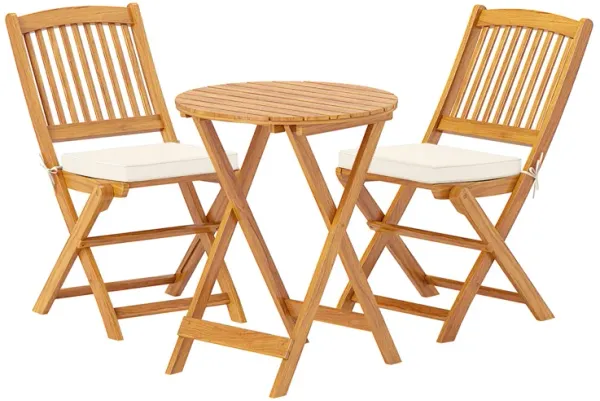 3 Pieces Acacia Wood Patio Folding Bistro Set with Soft Cushions