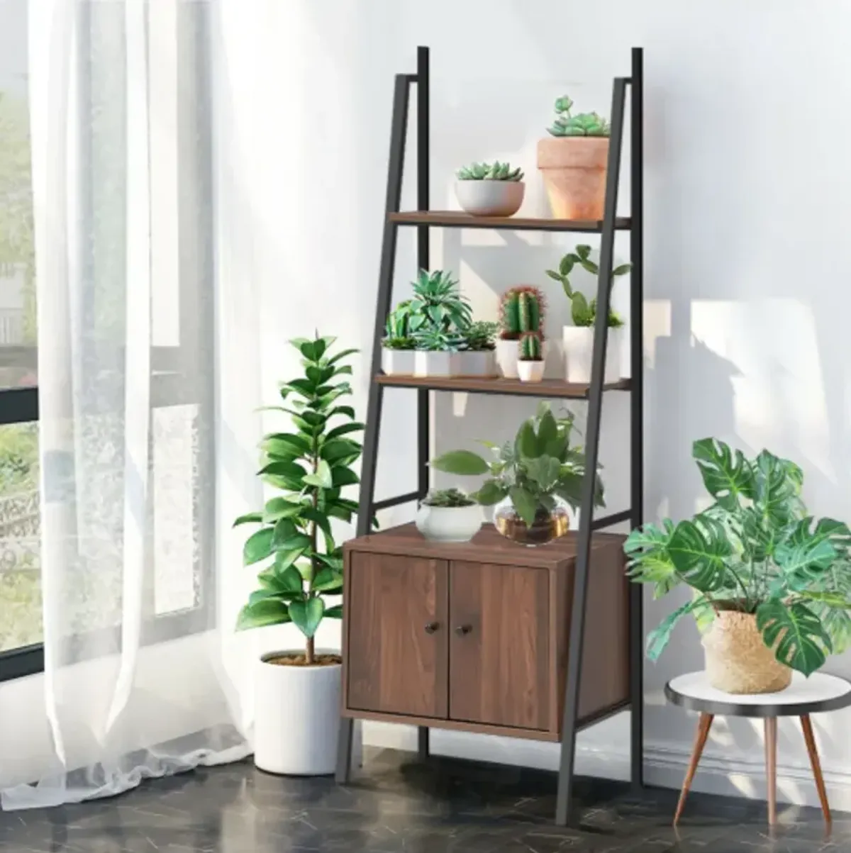 3-Tier Metal Frame Ladder Shelf Bookcase for Stylish Home Organization