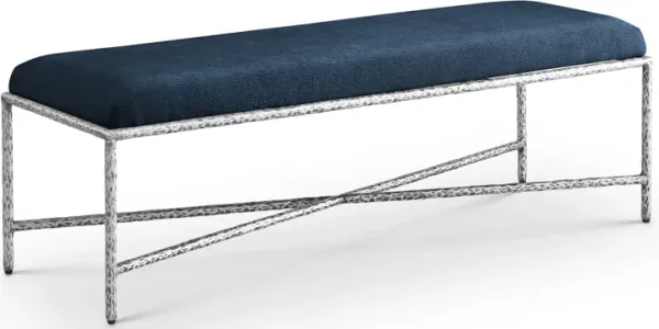 Meridian Furniture Valley Navy Chenille Fabric Bench