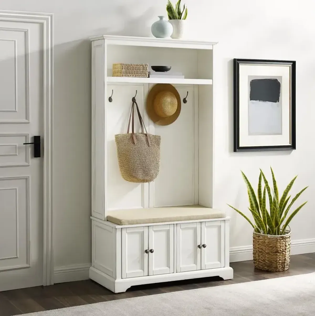 Crosley Furniture Holbrook Hall Tree Distressed White/Oatmeal